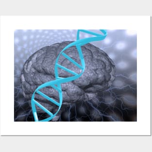 DNA strand and brain Posters and Art